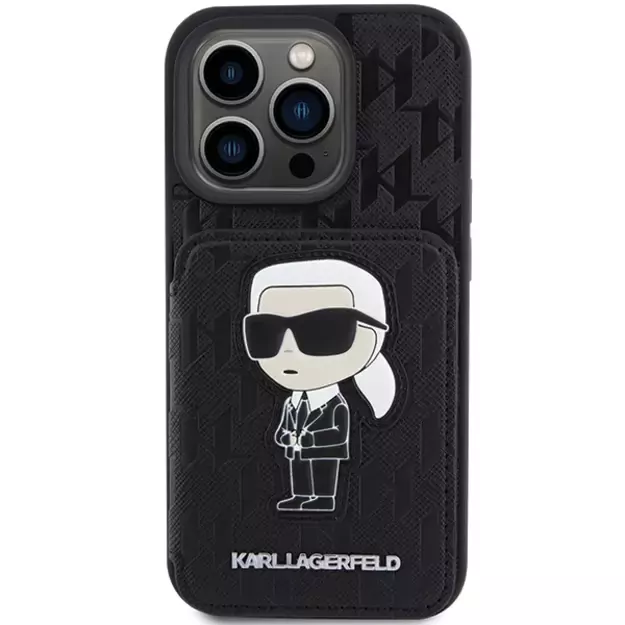 Karl Lagerfeld Saffiano Cardslots and Stand Monogram Ikonik Patch case for iPhone 15 Pro Max - black 2