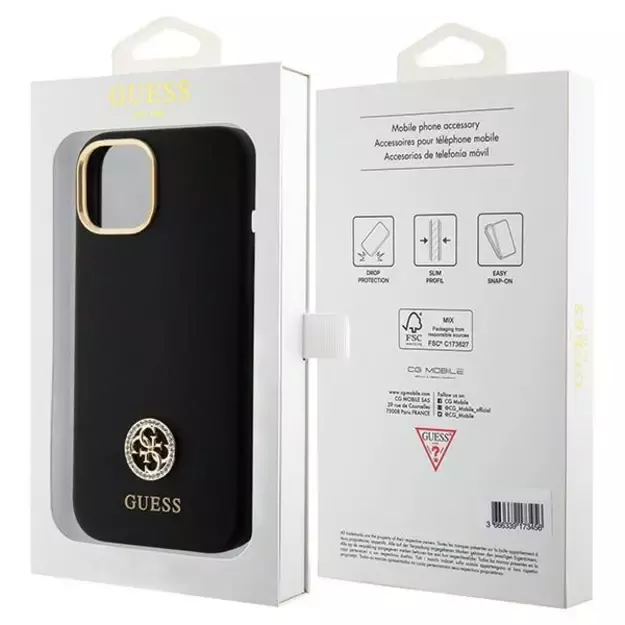Guess Silicone Logo Strass 4G Case for iPhone 15 - Black 7