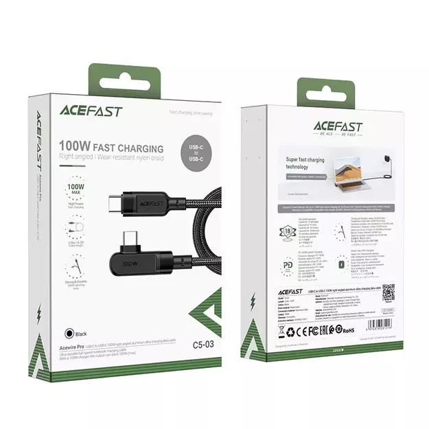 Acefast C5-03 Black USB-C - USB-C PD QC cable 100W 5A 480Mb/s 2m - black 4