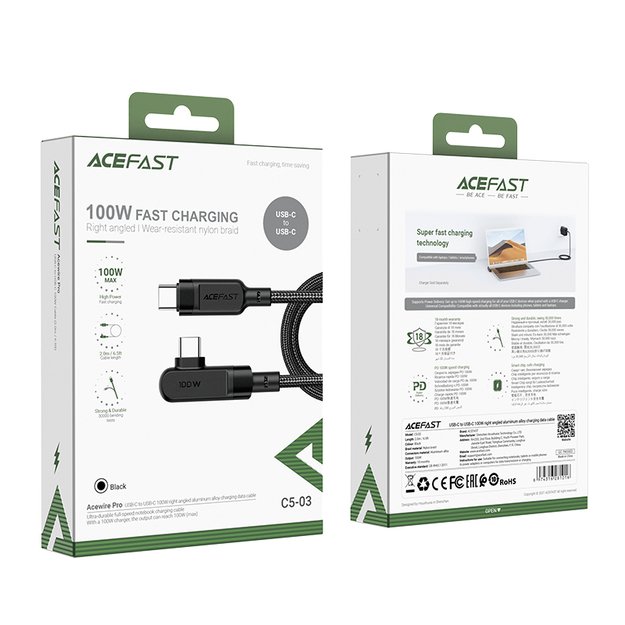 Acefast C5-03 Black USB-C - USB-C PD QC cable 100W 5A 480Mb/s 2m - black 16