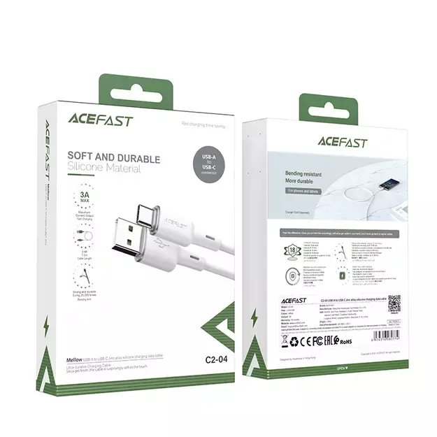 Acefast USB cable - USB Type C 1.2m, 3A white (C2-04 white) 4