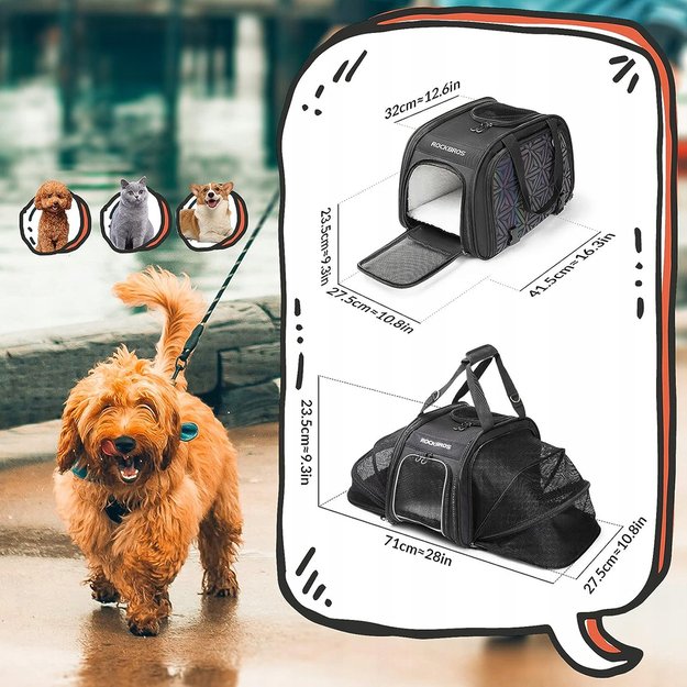 Rockbros 30140028001 transport bicycle bag for cats and dogs - black 12