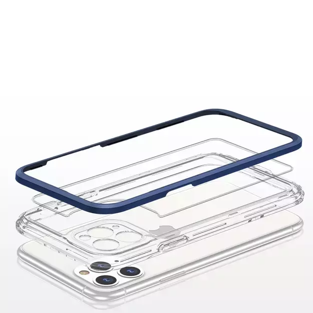 Clear 3in1 case for iPhone 11 Pro Max blue frame gel cover 4