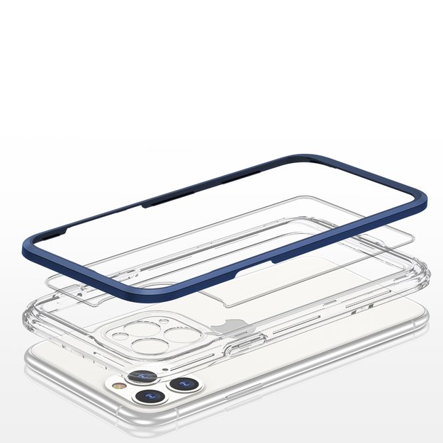Clear 3in1 case for iPhone 11 Pro Max blue frame gel cover 10