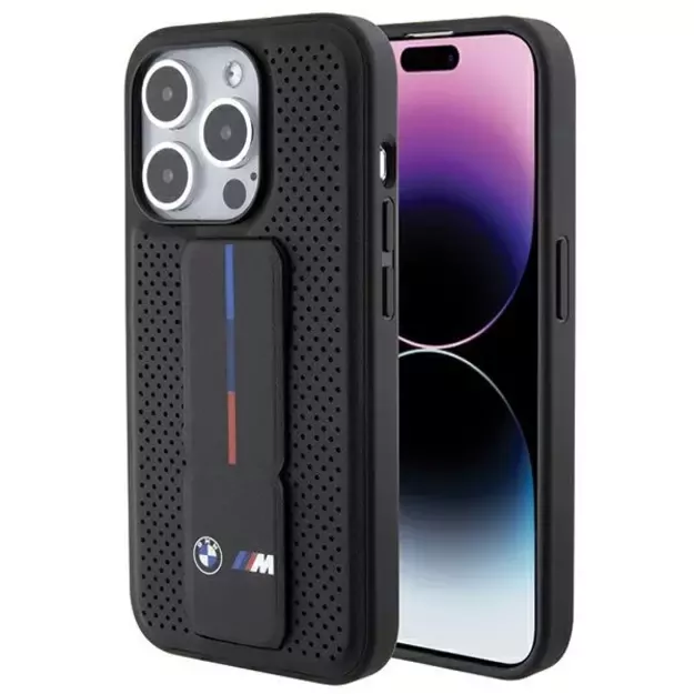 BMW Grip Stand Smooth &amp  Perforated case for iPhone 15 Pro Max - black