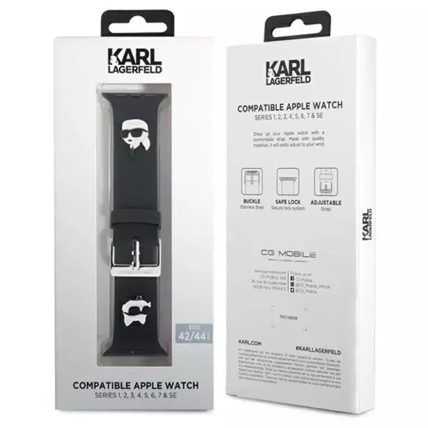 Karl Lagerfeld 3D Rubber Karl&Choupette Heads strap for Apple Watch 42/44/45/49mm - black 6