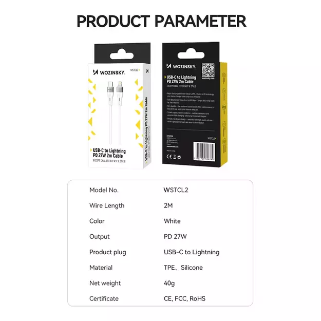 Wozinsky WSTCL2 Lightning / USB-C PD 27W cable 2 m - white 4