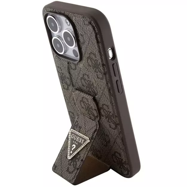 Guess Grip Stand 4G Triangle Strass case for iPhone 15 Pro - brown 1