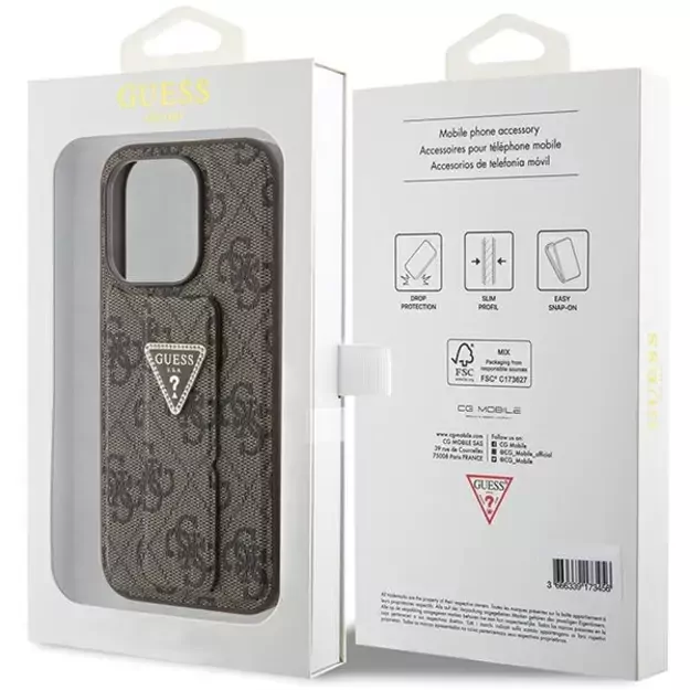 Guess Grip Stand 4G Triangle Strass case for iPhone 15 Pro - brown 8