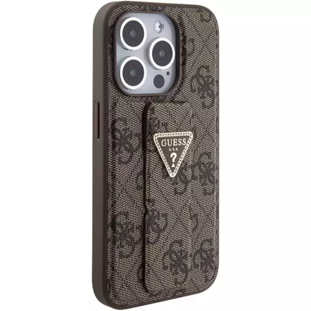 Guess Grip Stand 4G Triangle Strass case for iPhone 15 Pro - brown 4