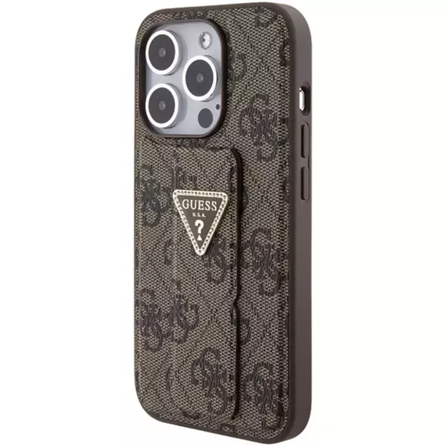 Guess Grip Stand 4G Triangle Strass case for iPhone 15 Pro - brown 2