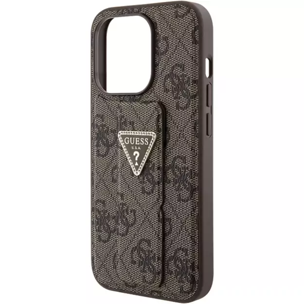 Guess Grip Stand 4G Triangle Strass case for iPhone 15 Pro - brown 6