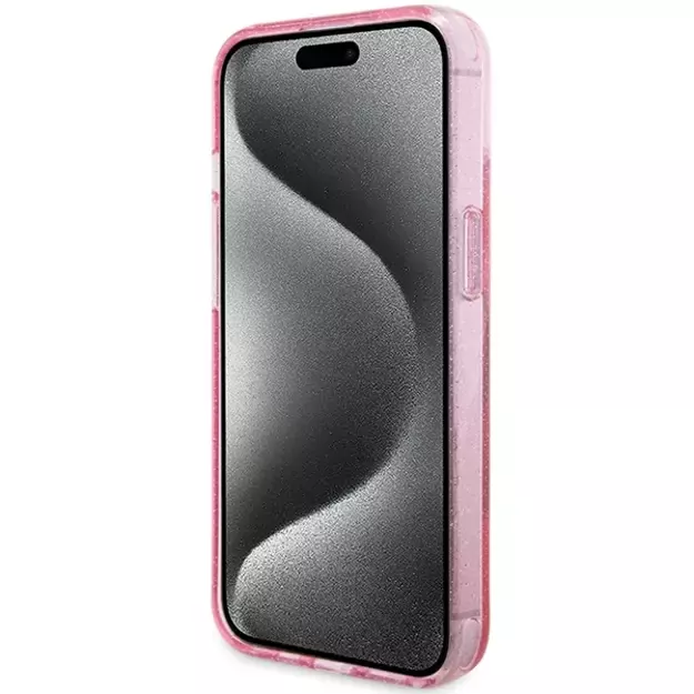 Guess Ring Stand Script Glitter MagSafe case for iPhone 15 Plus / 14 Plus - pink 4