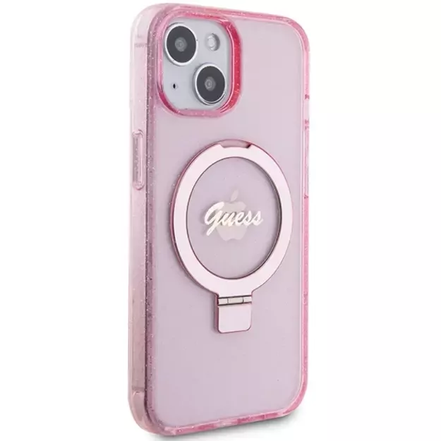 Guess Ring Stand Script Glitter MagSafe case for iPhone 15 Plus / 14 Plus - pink 3