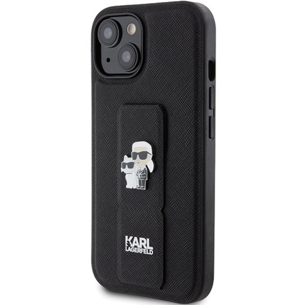 Karl Lagerfeld Gripstand Saffiano Karl&amp Choupette Pins case for iPhone 15 - black 8