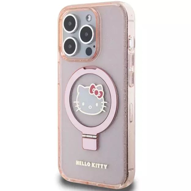 Hello Kitty Ring Stand Glitter Electrop Logo MagSafe Case for iPhone 15 Pro - Pink 1