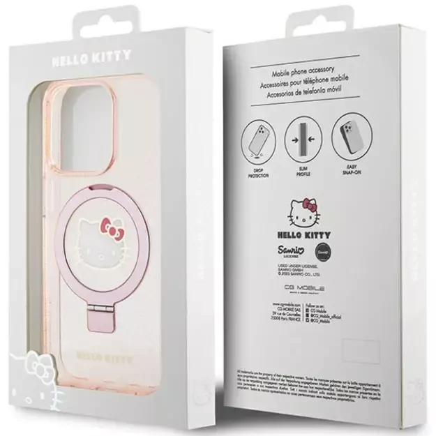 Hello Kitty Ring Stand Glitter Electrop Logo MagSafe Case for iPhone 15 Pro - Pink 7
