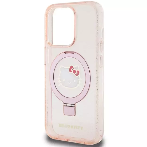 Hello Kitty Ring Stand Glitter Electrop Logo MagSafe Case for iPhone 15 Pro - Pink 5