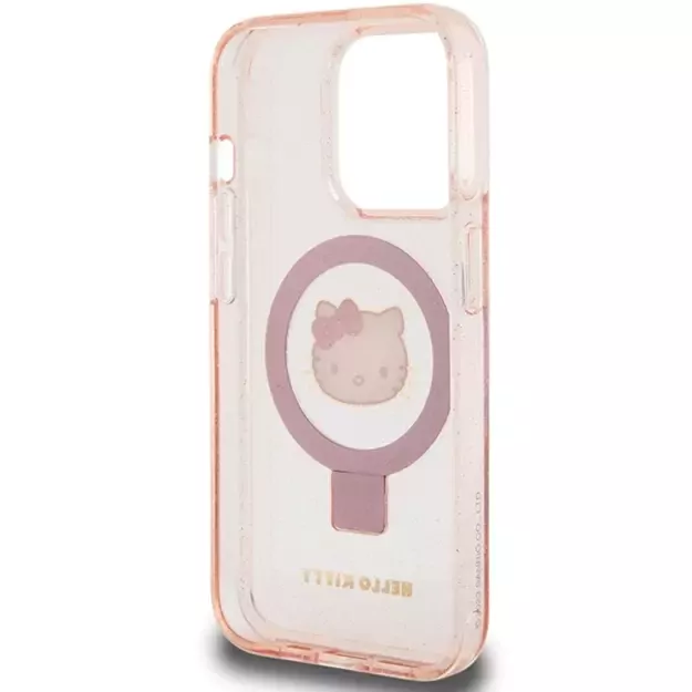 Hello Kitty Ring Stand Glitter Electrop Logo MagSafe Case for iPhone 15 Pro - Pink 6