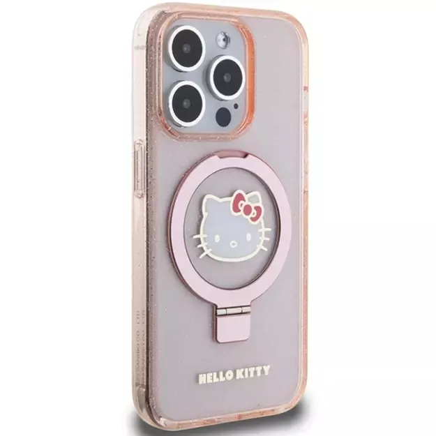 Hello Kitty Ring Stand Glitter Electrop Logo MagSafe Case for iPhone 15 Pro - Pink 3