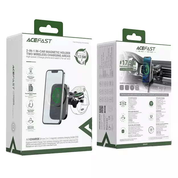 Acefast D18 car holder with MagSafe / Qi inductive charger + USB-A USB-C cable - black 12