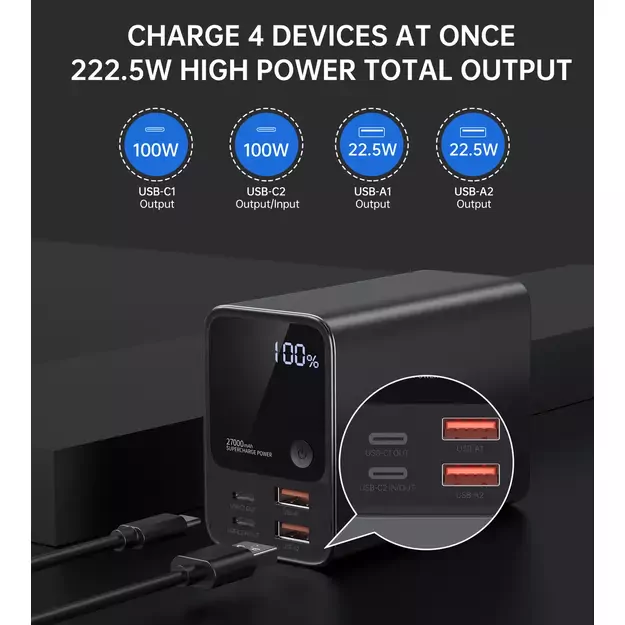 Choetech B635BK USB-A / USB-C Powerbank 22.5W 27000mAh - black 4