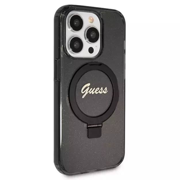 Guess Ring Stand Script Glitter MagSafe case for iPhone 13 Pro / 13 - black 3