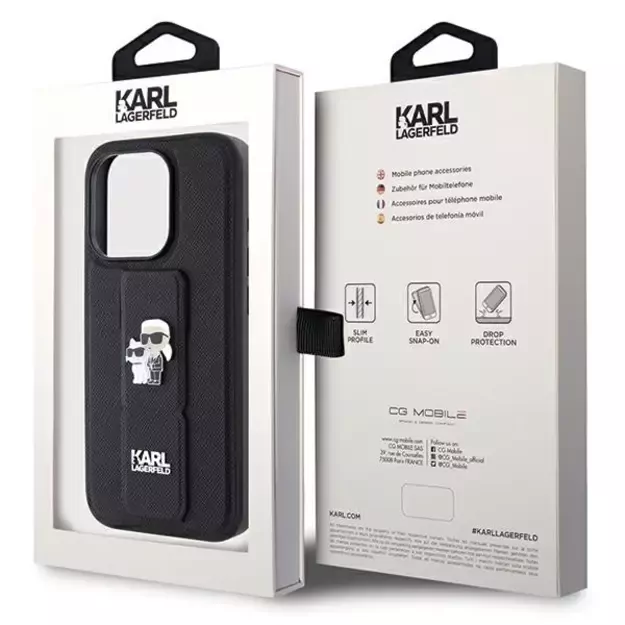 Karl Lagerfeld Gripstand Saffiano Karl&amp Choupette Pins case for iPhone 13 Pro / 13 - black 7