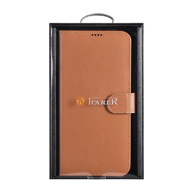 iCarer Haitang Leather Wallet Case Leather Case for Samsung Galaxy S22 + (S22 Plus) Wallet Housing Cover Brown (AKSM05BN) 12
