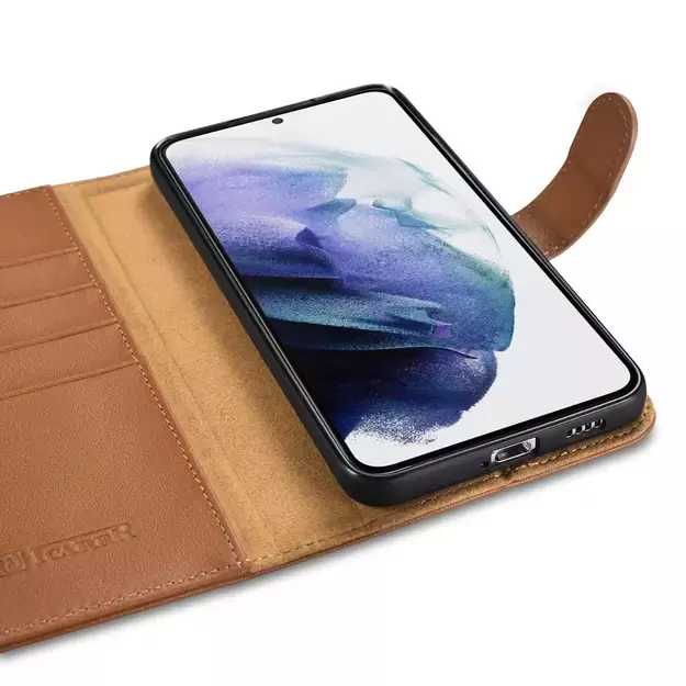iCarer Haitang Leather Wallet Case Leather Case for Samsung Galaxy S22 + (S22 Plus) Wallet Housing Cover Brown (AKSM05BN) 1