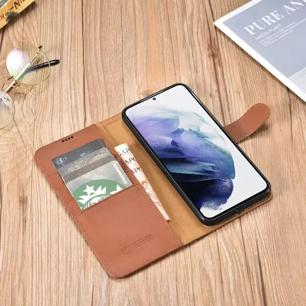 iCarer Haitang Leather Wallet Case Leather Case for Samsung Galaxy S22 + (S22 Plus) Wallet Housing Cover Brown (AKSM05BN) 17