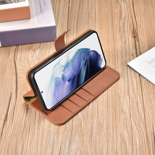 iCarer Haitang Leather Wallet Case Leather Case for Samsung Galaxy S22 + (S22 Plus) Wallet Housing Cover Brown (AKSM05BN) 24