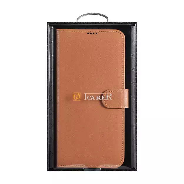 iCarer Haitang Leather Wallet Case Leather Case for Samsung Galaxy S22 + (S22 Plus) Wallet Housing Cover Brown (AKSM05BN) 4