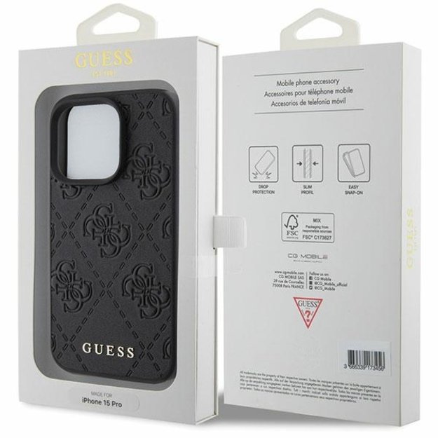 Guess Leather 4G Stamped case for iPhone 15 Pro Max - black 7