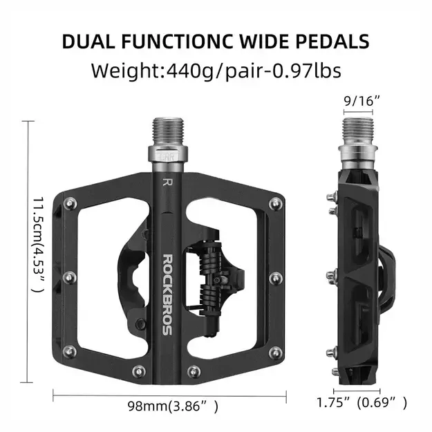 Rockbros PD15-BK Aluminum Alloy Bicycle Pedal Set - Black 4