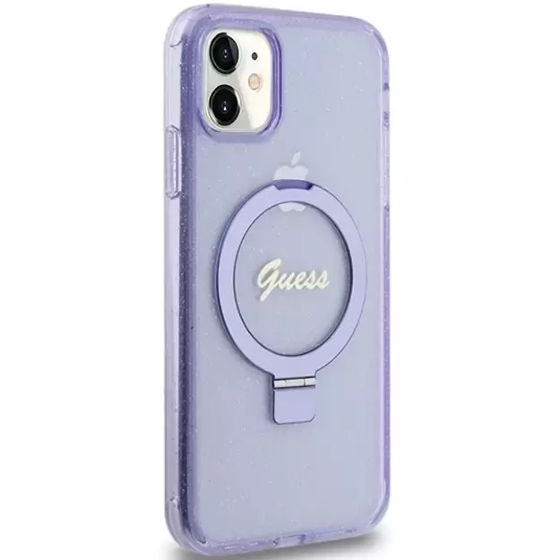 Guess Ring Stand Script Glitter MagSafe case for iPhone 11 / Xr - purple 10