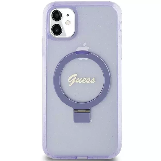 Guess Ring Stand Script Glitter MagSafe case for iPhone 11 / Xr - purple 9