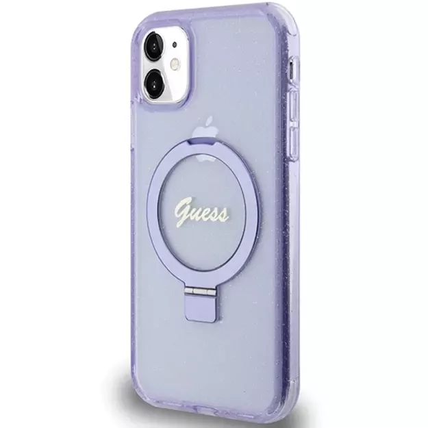 Guess Ring Stand Script Glitter MagSafe case for iPhone 11 / Xr - purple 8