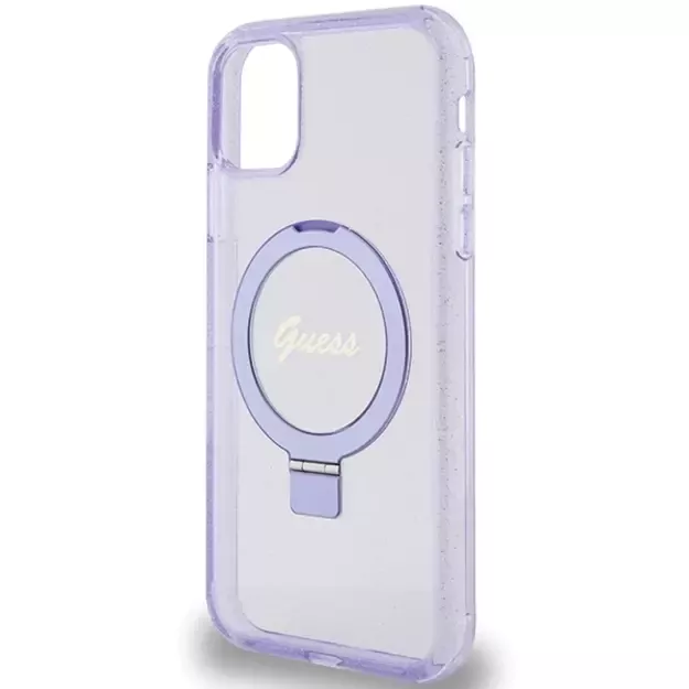 Guess Ring Stand Script Glitter MagSafe case for iPhone 11 / Xr - purple 12