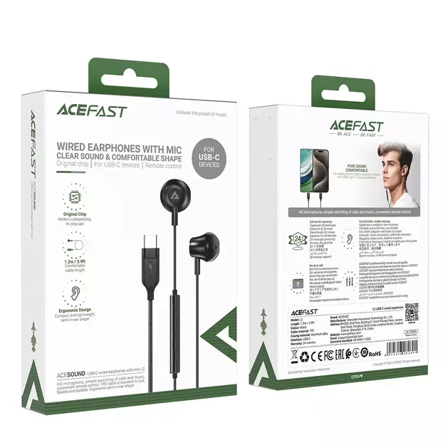 Acefast L2 in-ear headphones with USB-C connector, microphone and remote control 1.2 m - black 10