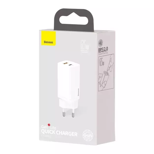 Baseus GaN2 Lite fast charger 65W USB / USB Type C Quick Charge 3.0 Power Delivery (gallium nitride) white (CCGAN2L-B02) 4