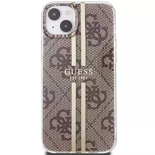 Guess IML 4G Gold Stripe case for iPhone 15 Plus / 14 Plus - brown 9