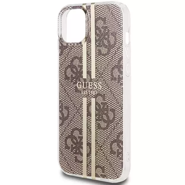 Guess IML 4G Gold Stripe case for iPhone 15 Plus / 14 Plus - brown 12