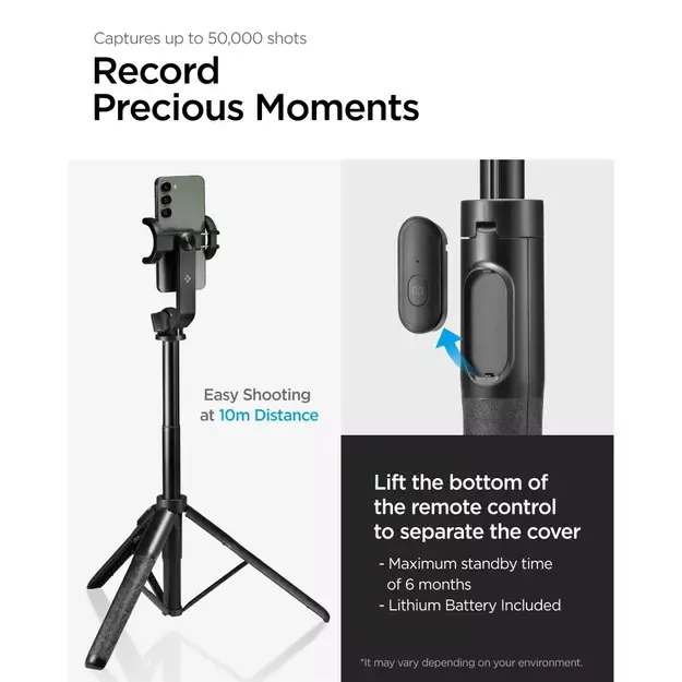 Spigen S560W Bluetooth Selfie Stick with Tripod - Black 10