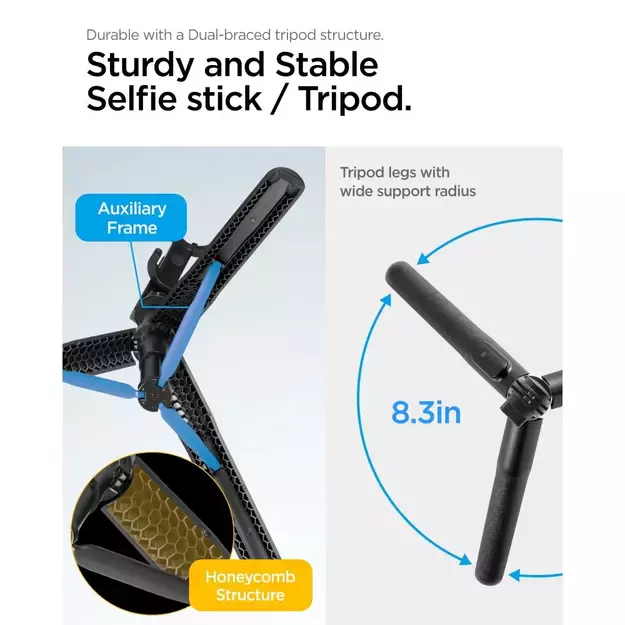 Spigen S560W Bluetooth Selfie Stick with Tripod - Black 11
