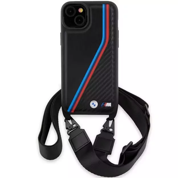 BMW M Edition Carbon Tricolor Lines &amp  Strap case for iPhone 15 Plus / 14 Plus - black 12