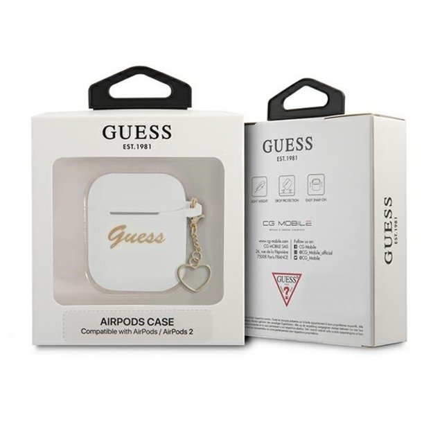 Guess GUA2LSCHSH AirPods 1/2 cover white/white Silicone Charm Heart Collection 2