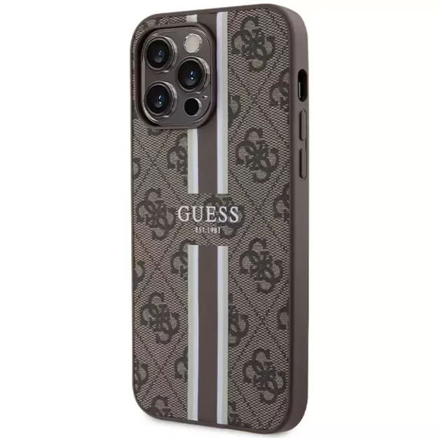Guess 4G Printed Stripes MagSafe case for iPhone 15 Pro Max - brown 1