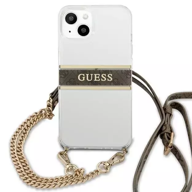 [RETURNED ITEM] Guess GUHCP13SKC4GBGO iPhone 13 mini 5.4  Transparent hardcase 4G Brown Strap Gold Chain 9
