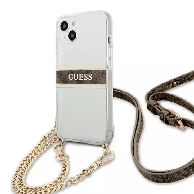 [RETURNED ITEM] Guess GUHCP13SKC4GBGO iPhone 13 mini 5.4  Transparent hardcase 4G Brown Strap Gold Chain 8